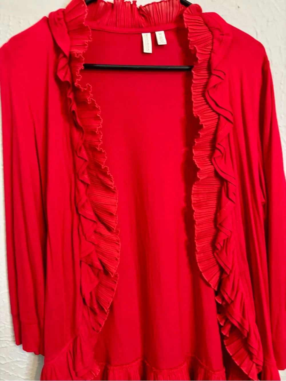 Madison Red Ruffled Open Front Cardigan - Picture 2 of 5